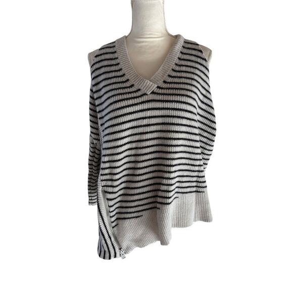 ALLSAINTS Wool/Alpaca Able Open Cold Shoulder Striped Asymmetrical Sweater - S - Picture 2 of 9